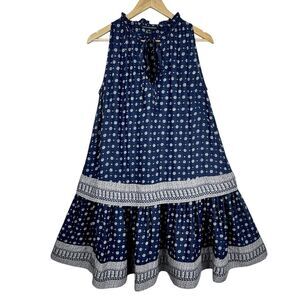 French‎ Connection Dress XS Navy Floral High Neck Keyhole Peasant Boho Cottage